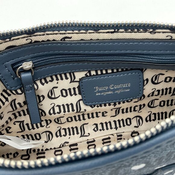 Juicy Couture Poker Face Denim Silver Shoulder Bag LOGO and Hearts Pattern NWT - Picture 7 of 8